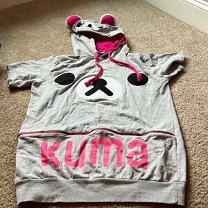 Dongsin Kuma Bear Pullover short sleeve grey and pink hoodie